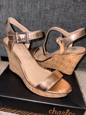 Charles by Charles David metallic rose gold wedges